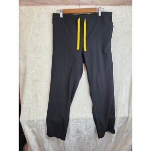Revel Premium Stretch Scrub Pants Black Yellow Drawstring Cargo Pockets Large